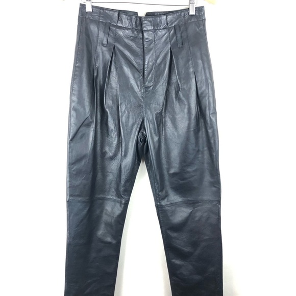 Equipment Isidore Leather Navy Paperbag Pants 6 - Picture 3 of 13